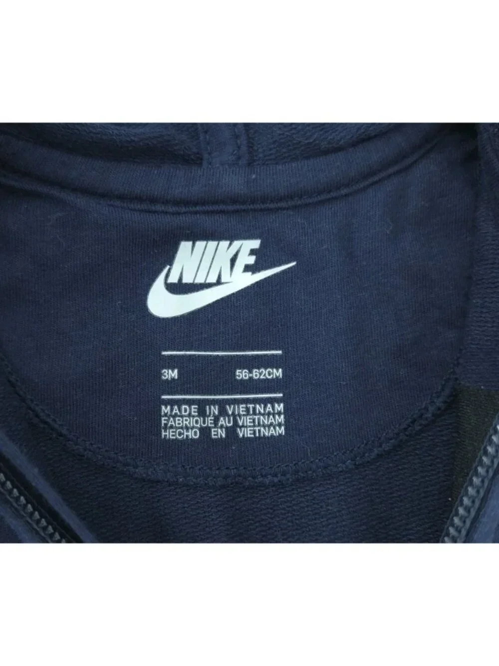Nike Infant Baby Boy French Terry/Fleece Hooded Romper Size 3 Months Navy Blue